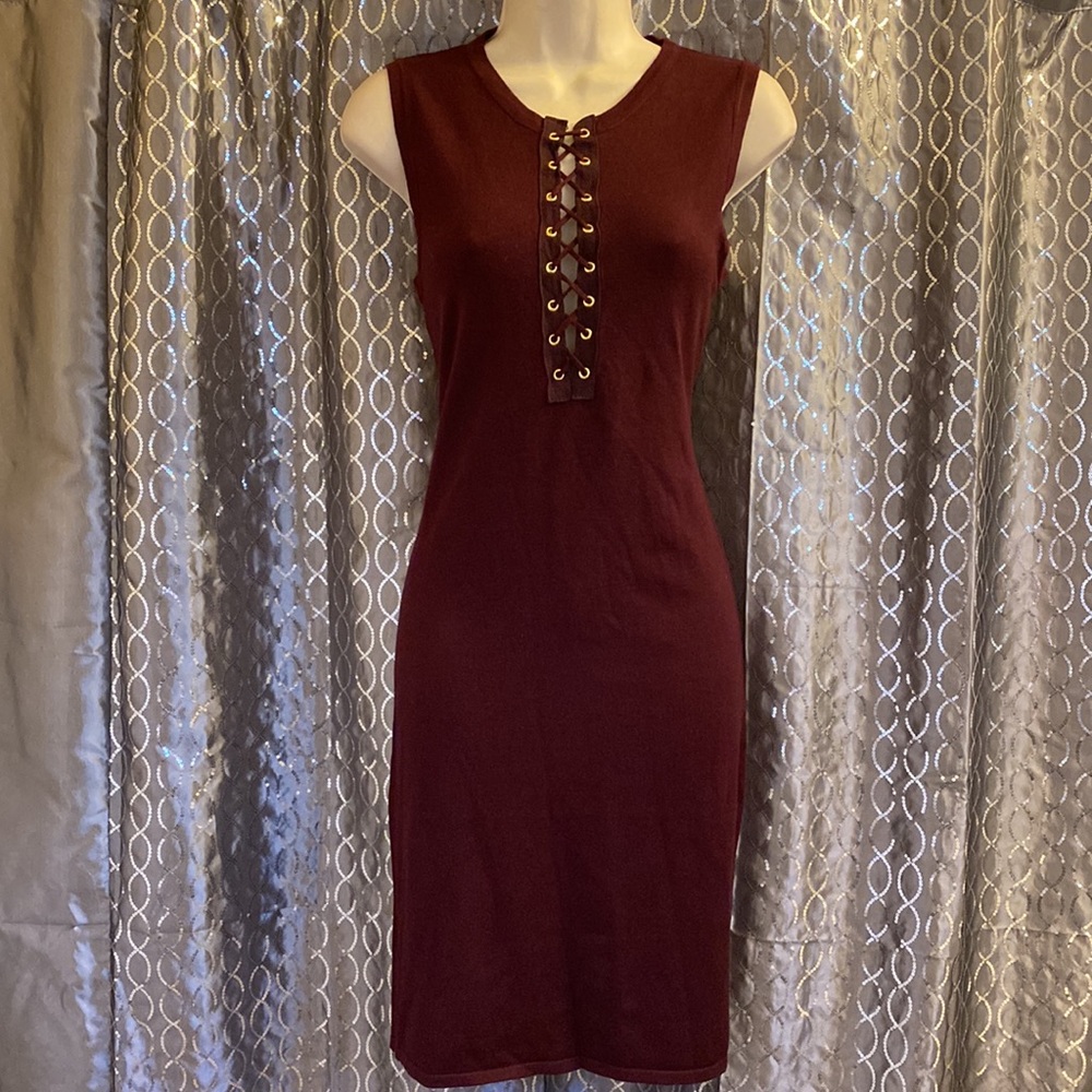 NWT Georgous Burgundy Sleeveless Stretch Bodycon Cotton Knit Dress Size M